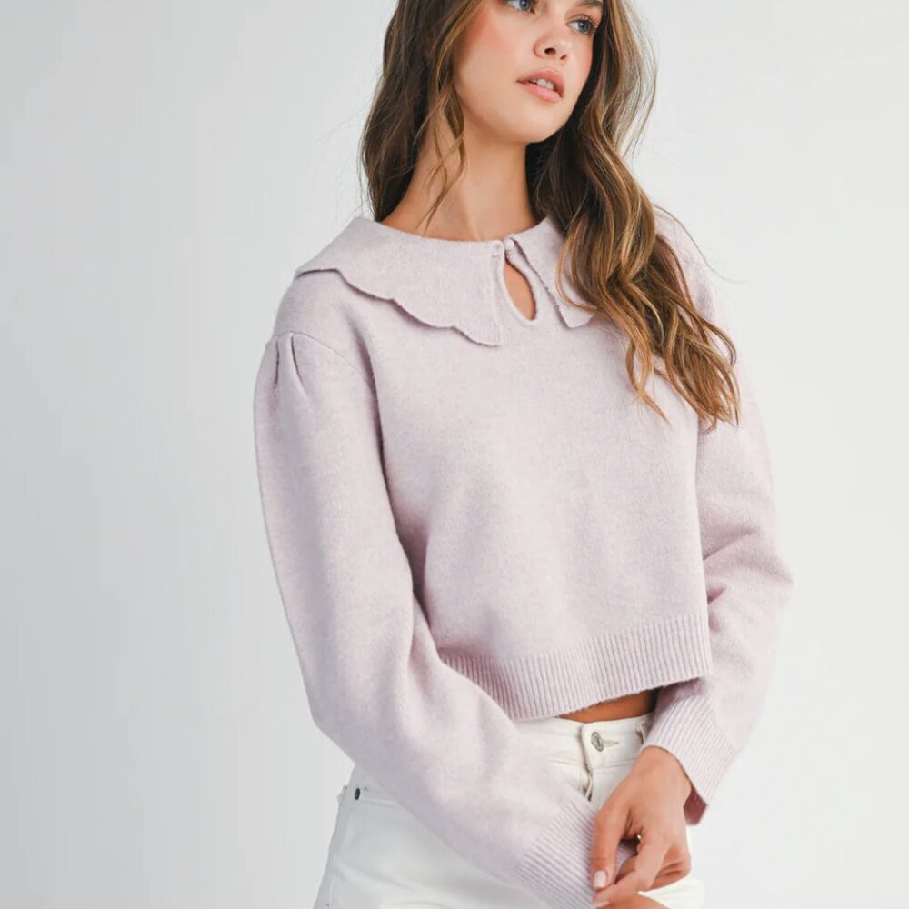 HARPER SCALLOP COLLAR SWEATER LIGHT PINK/LAVENDER SIZE L NWT